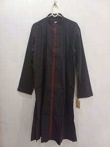 Kurta Chudidar Set (Black With Red Lines)
