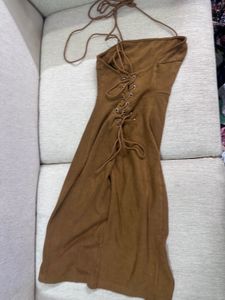 Faux Suede Dress With Back Ties