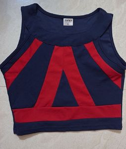 Stylish Navy & Red Crop Top
