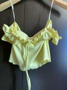 Pastel Yellow Ruffle Trim  Top