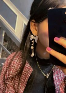 Bow &amp; Pearl Dangle Earrings
