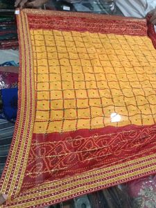 Yellow & Red Bandhani Saree (Issue)