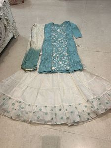Teal Embroidered Kurti Set