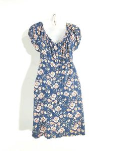 Navy Blue Floral Print Dress (Women&#39;s)