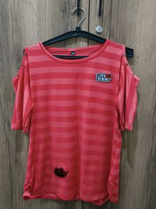 Striped Cold Shoulder Tee