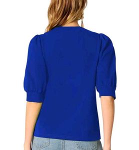 Elegant Blue Puff Sleeve Top