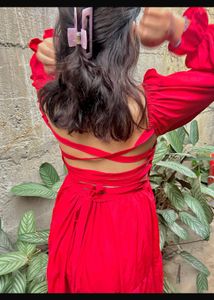 Red Tiered Midi Dress