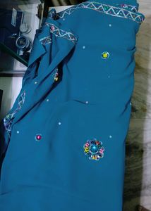 Heavy Work Light Blue Saree