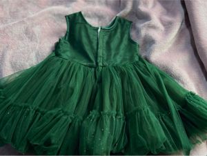 Bottle Green Glittery Net Birthday Frock