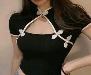Black Cheongsam Style Top