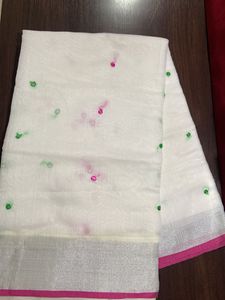 White Mirror Work Saree