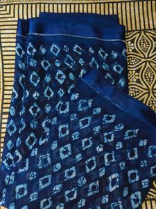Blue Printed Saree With Satin Design