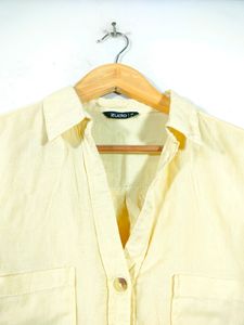 Butter Yellow Shirt Crop Tops (Women&#39;s)