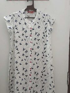 Bird Print White Dress