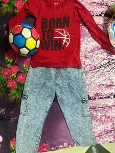 Kids Outfit: Red T-Shirt &amp; Denim Joggers