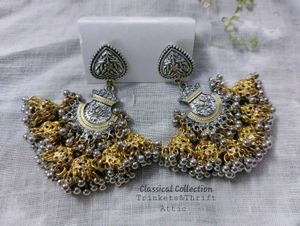 Dual tone Silver-Gold ghungroo Jhumka Stud