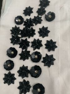 Set Of 25 Black Floral Applique Embellishments