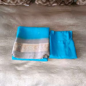 🛍️ Synthetic Sky Blue Saree⭐⭐⭐⭐⭐