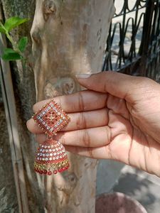 Red Jhumka Earrings