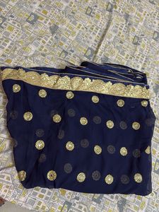 Navy Blue & Gold Embellished Saree