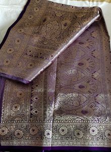 Elegant lavender satin Banarasi Saree