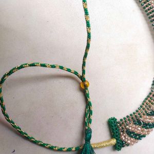 925 Silver Green&amp; Cream Beads Necklace