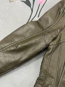 olive Fur Collar Leather Jacket