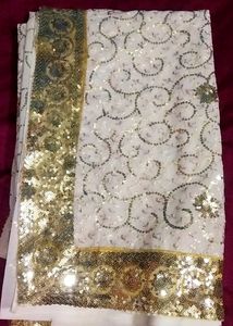 Over All Body Work White Fancy Saree