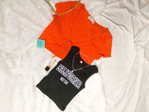 🥰Combo of Orange Tie-Front Top &amp; Bag😍