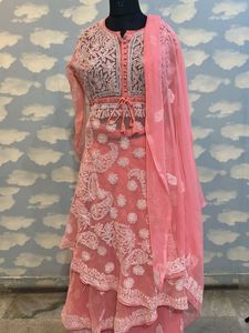 Baby Pink Chikenkari Embroidered Kurta Set