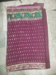 Maroon &amp; Green Embellished Saree