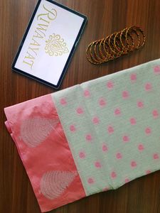 Pink And Grey Chanderi Silk Saree