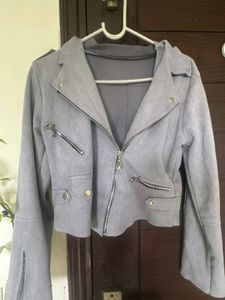 Gray Cropped Moto Jacket