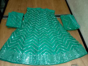 Emerald Green Sequin Unstiched Lehanga