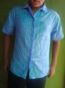 Light Blue Striped Short Sleeve Shirt