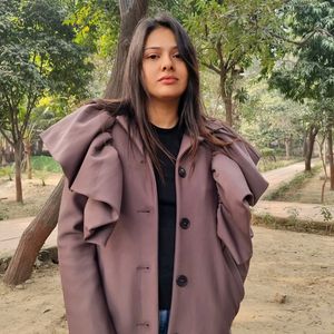 Cabernet Overcoat Ruffled Shoulder