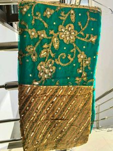 Emerald &amp; Gold Embellished Saree