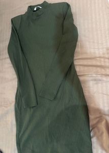 Olive Ribbed Bodycon Dress