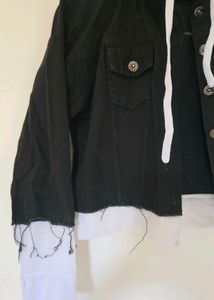 Black Denim Jacket with Hoodie