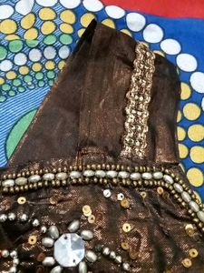 Brown Beaded Girls Top