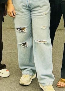 Ripped Wide Leg Denim Jeans