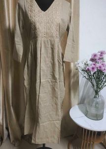 Embroidered Khaki Kurti