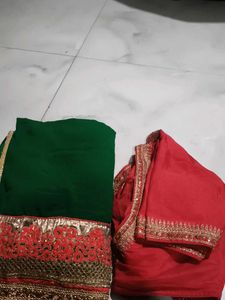 Saree With Ready V Neck Blouse Combo Set