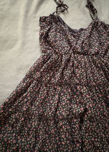 Midnight Blossom Tiered Mini Dress