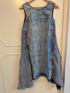 Blue & Red Accent Tunic Dress Fabindia