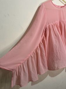 Pink Flared Sleeve Blouse