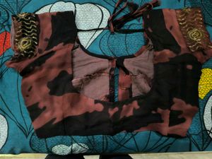 Black and brown tie-dye saree with sequins