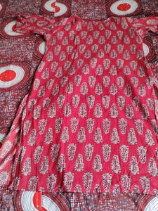 Floral Red Kurti With Black Design
