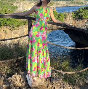 Floral Cutout Halter Maxi Dress
