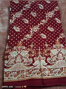 Paisley &amp; Polka Dot Fabric - Maroon Saree